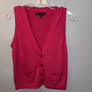 Express Hot Pink Knit Button‎ Down Sweater Vest Wool Blend Women's SzM
